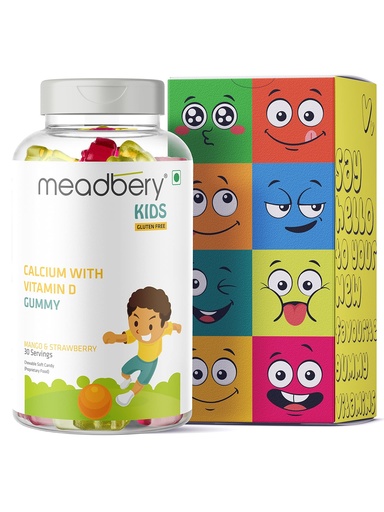 [BRSWGCT7CICRGEL7] Meadbery Calcium Vitamin D Gummies For Kids For Stronger Bones And Teeth In Children Who Dislike Milk Made In An USFDA Registered Facility Pack of 1 (30)