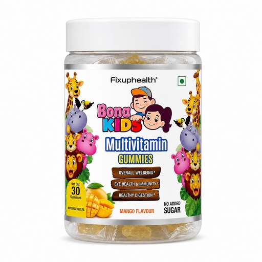 [BRSRY232BMGWKFL5] Fixuphealth Multivitamin Gummies for Kids with 12 Vitamins & Minerals, Vitamin C, Iron, Zinc, Magnesium & Vitamin D2 | Gummy Bear Multivitamin for Kids 2-6 Years | Mango Flavored 30 Gummies