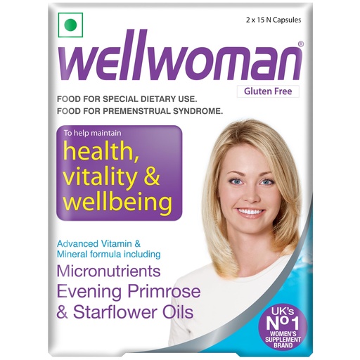 [BRSWY2Q3OQGROH3P] Wellwoman Multivitamin Capsules For Women With Evening Primrose Oil,Magnesium,Vitamin C,B6,Folic Acid To Provide All Round Nutrition,Immunity,Helps Reduce Pms,Pcos Symptoms,30 Veg Capsules,200 grams