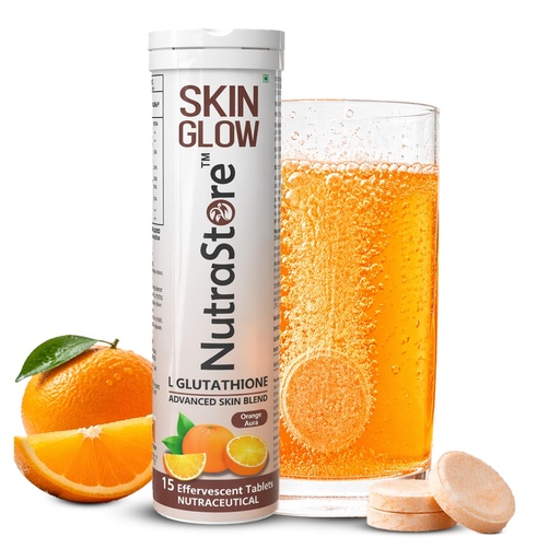 [BRSRYYYCPMBRAHTA] NutraStore Skin Glow | L Glutathione Effervescent Tablets | With Vitamin C, Hyaluronic Acid, Biotin, Astaxanthin & Zinc | Advanced Antioxidant Skin Blend | Orange Aura Flavor | 15 Tablets