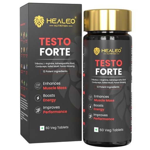 [BRSW2BA2OEDRQCIV] Healeo Testo Forte, 12-in-1 Testosterone Booster for Men with Tribulus, Safed Musli, Panax Ginseng, L-Arginine - Enhances Stamina, Muscle Strength & Power - Lab Tested - 60 Veg Tablets