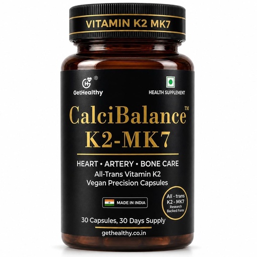 [BRSRYYITBECB4CQ6] GetHealthy® CalciBalance™ Vegan Vitamin K2 MK7 55mcg Capsules | All-Trans Menaquinone-7 K2 Supplement for Bone & Heart Wellness | Lab Tested | Made in India | 30 Day Supply