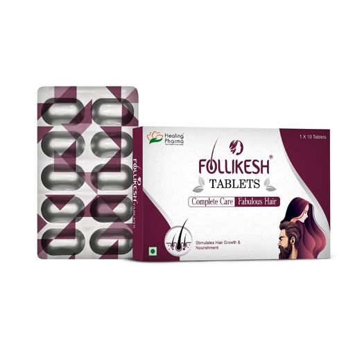 [BRSROAQDB4GREHTP] Healing Pharma - Follikesh Tablets For Hair Growth & Hair Fall Control With Vitamin B7 (Biotin), Zinc & Niacinamide | Biotin Supplement For Women & Men - 10 Tabs