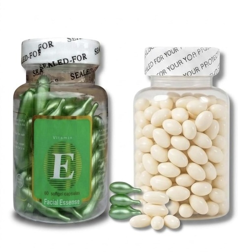 [BRSRYZAYOR5RG2TD] Vitamin E Facial Essence Capsules (60 Count) & Vitamin C Capsules (40 Count)