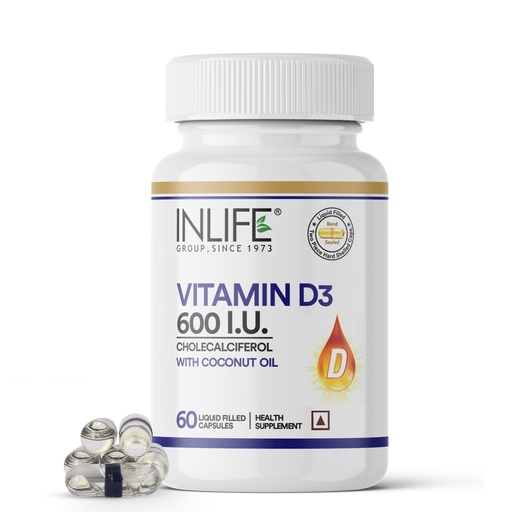 [BRSW2ATYCABAOHLX] INLIFE Vitamin D3 600 IU Cholecalciferol Supplement, 60 Liquid Caps