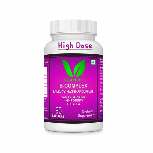 [BRSWYA36AQBBM3LA] VITARUHE® High Strength Vitamin B-Complex B1, B2, B3, B5, B6, B7, B9, B12 Vegan 90 Capsules, 3 Months SUPPLY
