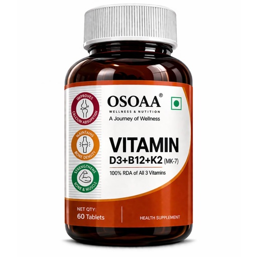 [BRSRGAIOOQBRSFA3] OSOAA Vitamin D3 K2 MK7 Supplement - 60 Tablets | Vitamin D3 (600 IU) | Promotes Calcium Absorption, Bone Health, Muscle Strength & Immunity | Plant Based- Lichen Source
