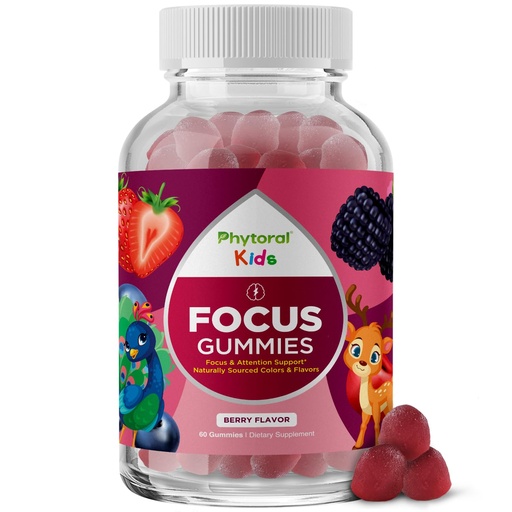 [BRSRA2T6CIAWYAL3] Phytoral Vegan Kids Focus Gummies - Potent Chewable Brain Support for Children - Enhances Concentration & Memory - Calming Supplements & Focus Gummies for Kids - Non-GMO & Gluten-Free - 60 Count