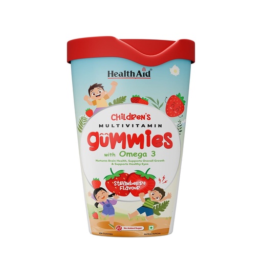 [BRSRAYAFB4HRYETO] HealthAId Children's Multivitamin Gummies - Sugar-Free Fiber & Omega 3 | Supports Brain & Eye Health, Immunity, Digestion, Daily Wellness | 24 Essential Nutrients with Iron, Vitamins C, A, B, D | Natural Berry & Strawberry Flavor | Dairy & Soy Free - 60 Gummies