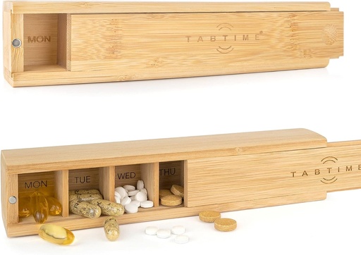 [BRSWYZQPBMBBS33X] Bamboo Weekly Pill Organizators - 7 Day Wood Tablet Box - Ideāls Estētiskās Pill Organizators vitamīniem vai piedevas