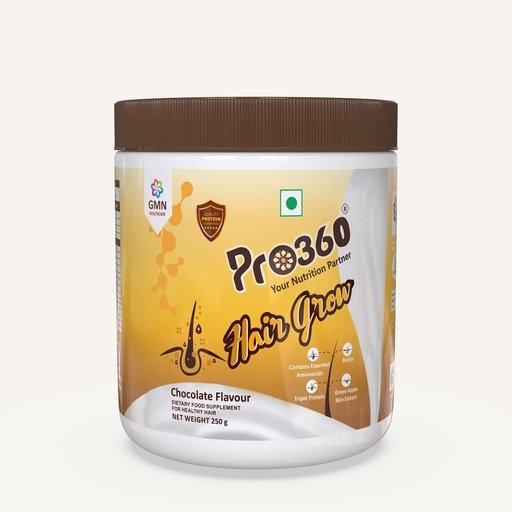 [BRSWGBD4DING2G34] Pro360 Hair Grow Nutritional Protein Supplement Powder for Healthy Hair, Glowing Skin & Nails - Enriched with Biotin and Green Apple Skin Extract for Men & Women - Chocolate Flavor 250g (Pack of 1)