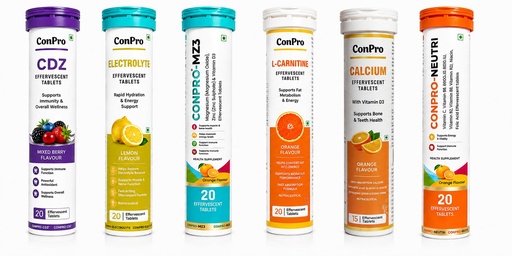 [BRSRYFQTBACBQFA7] Complete Combo Pack of 6 | CDZ Vitamin C + Zinc + Vitamin D3, Electrolyte, MZ3 Magnesium + Zinc + Vitamin D3, L-Carnitine & Neutri Effervescent Tablets | Orange & Lemon Flavours | 20 Tablets Each + Calcium (15 Tablets)