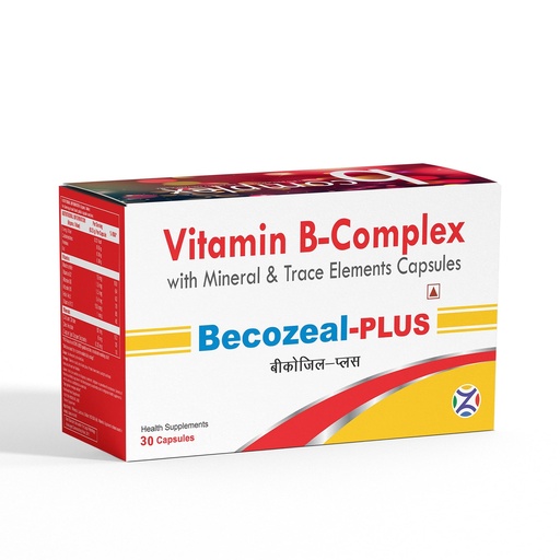 [BRSREEAOBENAMFD7] Vitamin B-Complex with Mineral & Trace Elements Capsules | Becozeal-PLUS - Vitamins with B1, B2, B6, B12 & Folic Acid | Supports Hair Growth, Energy & Overall Health for Men & Women | 30/60 Capsules (1 count (Pack of 30))