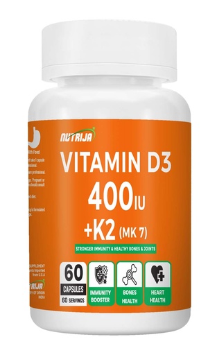 [BRSRA235AB6WYCL5] NutriJa Vitamin D3 + K2 as MK7 Supplement 60 capsules - Stronger Immunity, Supports Bones, Joints & Heart Health