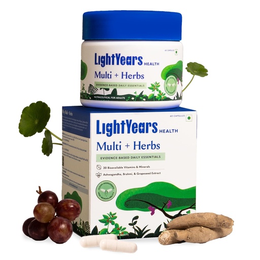 [BRSRGBD5CUFB4DLU] LightYears Multi + Herbs | Vitamins, Minerals & Herbs | Boosts Energy, Supports Immunity & Memory | Supports Bone & Joint Health | No Titanium Dioxide | 60 Capsules