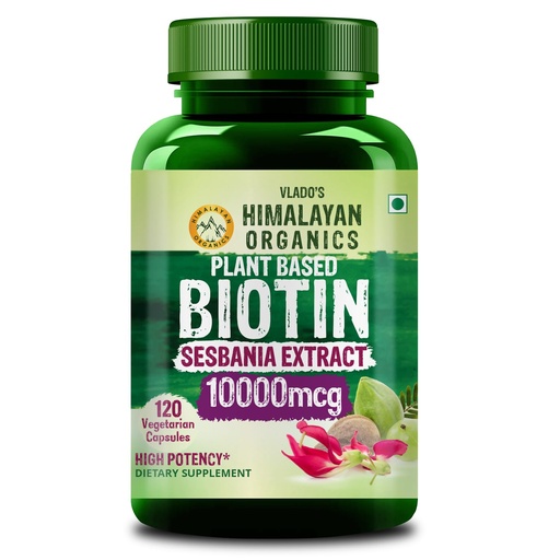 [BRSWYCY6C4GRSEQV] Vlado’s Himalayan Organics Plant Based Biotin 10000Mcg Supplement For Longer Hair Growth | Glowing Skin And Longer Nails | For Men And Women - 120 Veg Capsules