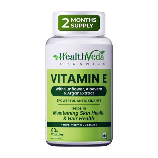 [BRSRMAIRB4CGG33P] Health Veda Organics Vitamin E for with Argan & Aloe Vera | Antioxidant Support, Naturally Nourished Skin and Hair For Men & Women (60 Veg Capsules)