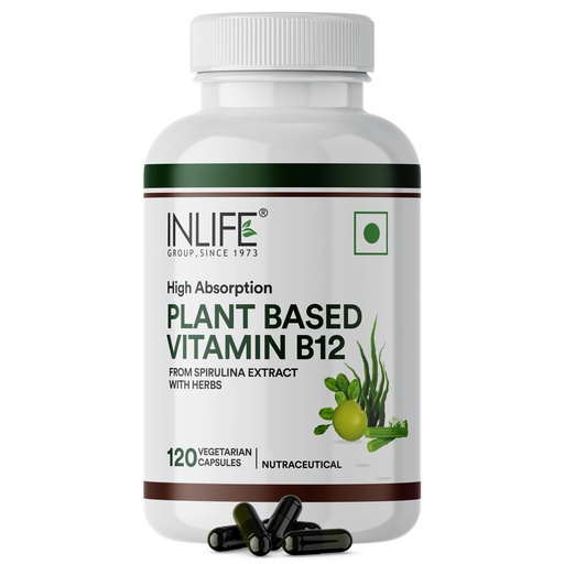 [BRSROBARCQIWM3T4] INLIFE Plant Based Vitamin B12 Supplement, Spirulina Moringa, 120 Veg Caps