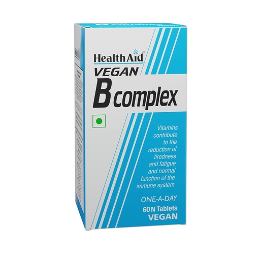 [BRSROGD6OAGW22T5] HealthAid Veg B-Complex Tablets with B1, B2, B3, B5, B6, B7 & B12 | Complete Vitamin B Complex Supplement for Energy, Metabolism & Nervous System Support | 60 Vegan Tablets for Men & Women