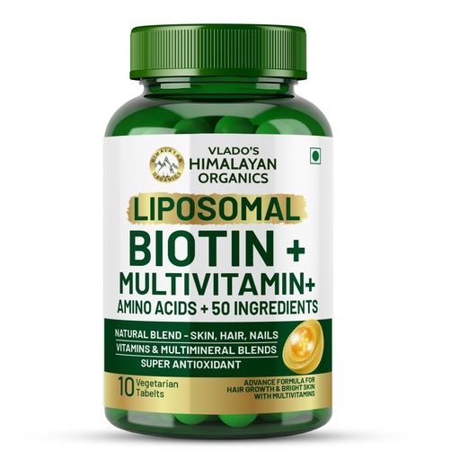 [BRSRGEL4OYCA4G3V] Vlado’s Himalayan Organics Liposomal Biotin Tablet with Multivitamin for women & Men | Glowing Skin And Longer Nails - Small Pack
