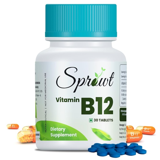 [BRSRA2Q5BMIQG2Q2] Sprowt Plant Based Vitamin B12 Tablets | Active form of Methylcobalamin Vitamin B12 Supplements for Men & Women | Improves Digestion and Nerve Health | 30 Tablets | Pack of 1