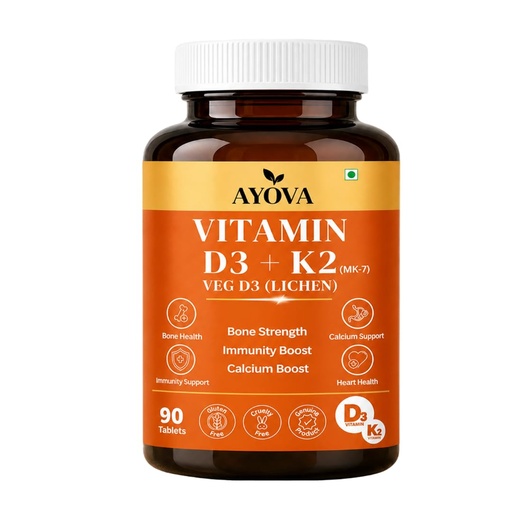 [BRSRYY37OUCWYGTK] Vitamin D3 + K2 (MK-7) | 100% Veg D3 from Lichen | Supports Bone Strength, Calcium Absorption & Immunity | Gluten Free | 90 Veg Tablets