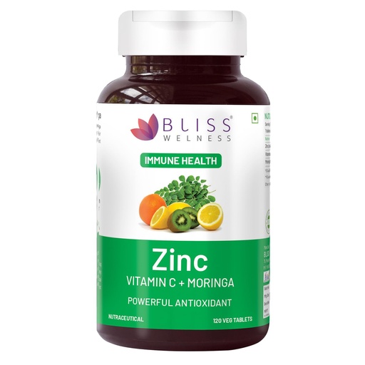 [BRSW2ZYFBEIG2YL6] Bliss Welness Immunity Booster Skin Glow | Vitamin C + Zinc Citrate + Moringa Extract | Immune Boost Antioxidant Supplement - 120 Veg Tablets