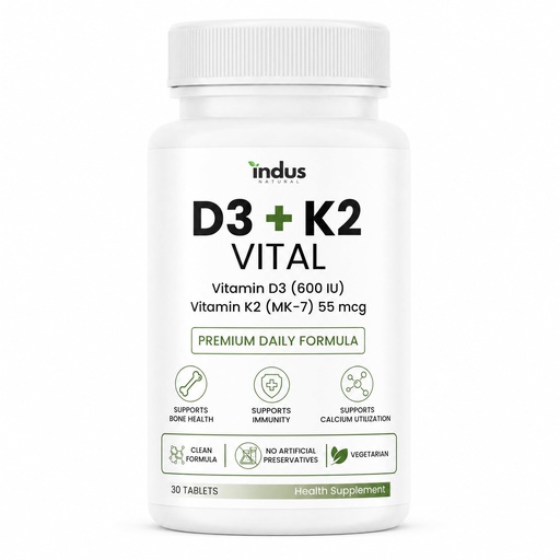[BRSRY2Y7BUHGY2A2] D3 + K2 Vital Tablets, 600 IU D3 & K2 MK-7 55 mcg, No Preservatives, No Artificial Flavors, Lab Tested