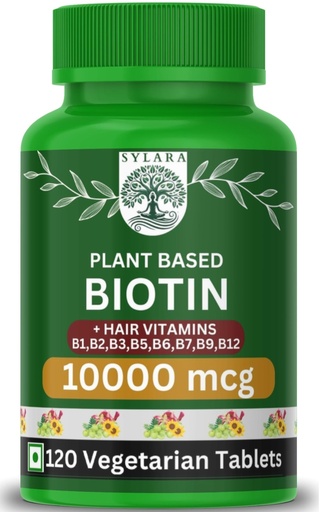 [BRSREAQOPJ7BMCL7] Sylara Biotin 120 Tablets 10000mcg with Hair Vitamins and Skin Vitamins - Vitamin B1, B2, B3, B5, B6, B7, B9, B12 - Capsules Supplement 10000 mcg