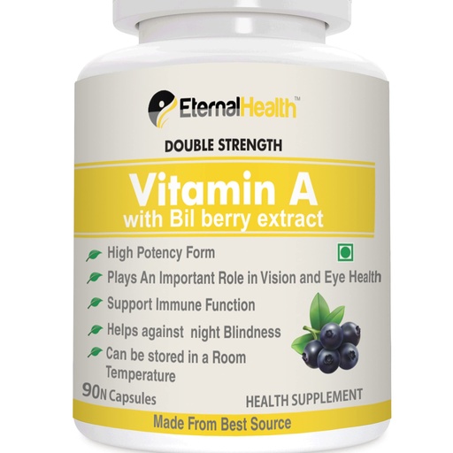 [BRSW2GA2BMHQIA3H] EternalHealth Vitamin A (Double Strength) with Bilberry Extracts and Retinyl palmitate Extracts- High Potency Form - Supports Healthy Vision & Immune System and Healthy Growth – 90 Veg Capsules