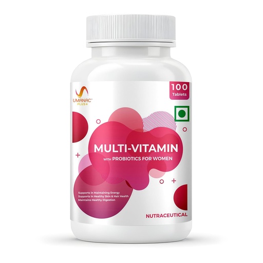 [BRSREBQTCMFGMHL4] Umanac Plus Women’s Multivitamin | 100 Tablets | With Ginseng, Probiotics, Amla, Turmeric, Aloe Vera & Biotin | Daily Multivitamin for Energy, Immunity, Skin & Hair