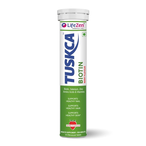 [BRSRA2T7DF5QIA3G] Tuskca Biotin + Selenium + Zinc for Hair, Nails & Skin Health | 20 Effervescent Tablet (Pack of 1) Berry Flavour