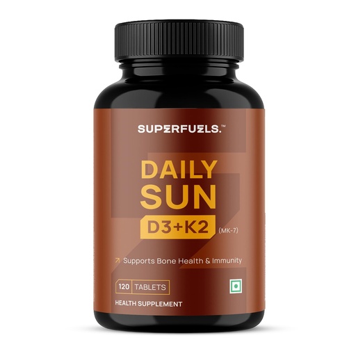 [BRSREBQTPMCWMDI6] DAILY SUN Vitamin D3 K2 Supplement | Vitamin D Supplement with Vitamin K2 Mk7 | Supports Bone Health & Immunity | 120 Tablets