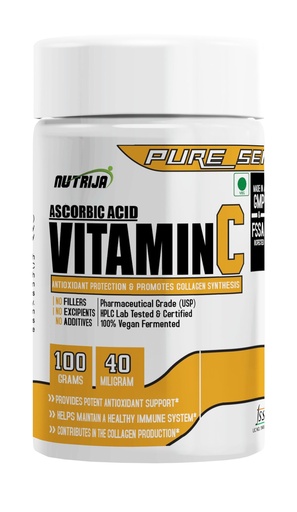 [BRSWGAIFBMCQAHQ2] Nutrija-VITAMIN C (ASCORBIC ACID) | For immunity and collagen boost - 100 grams