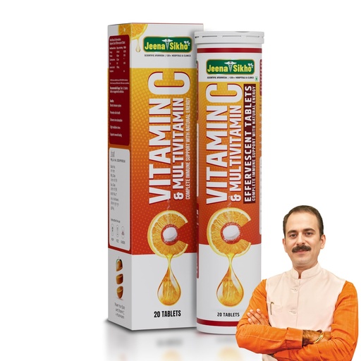[BRSRGBATOENGMFAV] Jeena Sikho Vitamin C & Multivitamin Effervescent Tablets | Orange Flavour with 500 mg Vitamin C | Helps with Immunity, Skin Health & Daily Energy | Fizz Tablets for Easy Consumption | 20 Tablet