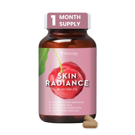 [BRSROCY2DF7B6YA7] ZEROHARM Skin Radiance Supplement | L-Glutathione, Acerola Cherry Extract (Vitamin C), Biotin & E for Skin Whitening | Skin Glow, Reduce Dark Spots, Brighten & Hydrate Skin | Men & Women | 60 Tablets