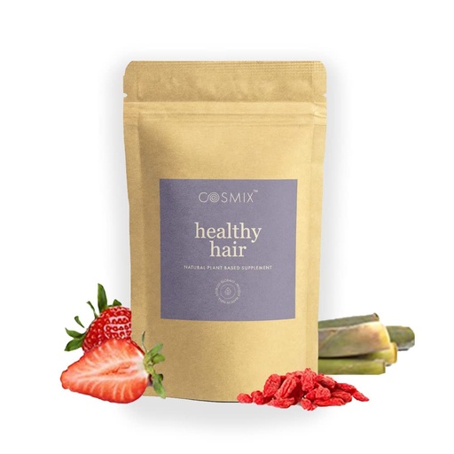 [BRSRMCQRB5YRO3TB] Cosmix Healthy Hair | For Healthy Scalp & Hair | Biotin Booster | Superfood Blend With Berries, Amla & Bamboo Shoot | 60G - 40 Servings | No Preservatives No Added Sugar | Vegan, Powder