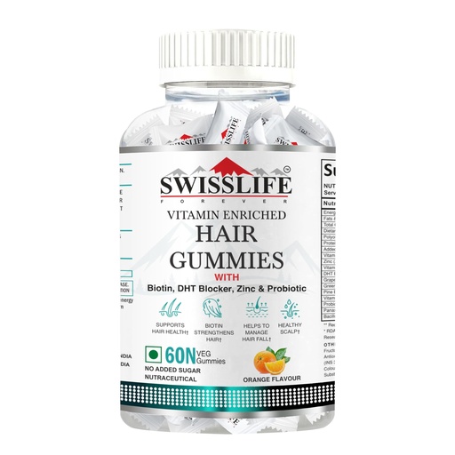 [BRSROBA7OBYWYAD6] SwissLife Forever Hair Gummies for Men & Women | Biotin, Zinc, DHT Blocker & Probiotics | Supports Hair Growth, Strength & Scalp Health | Orange Flavour | 60 Gummies | Vegetarian