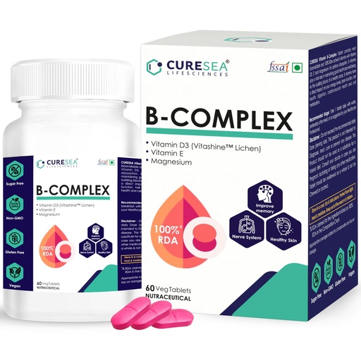 [BRSROHQEOENAKHT6] Vitamin B Complex 100% RDA B1, B2, B3, B5, B6, B7, B9, B12 with D3, E & Magnesium | Youthful Skin, Energy & Immunity Support | For Women & Men - 60 Veg Tablets