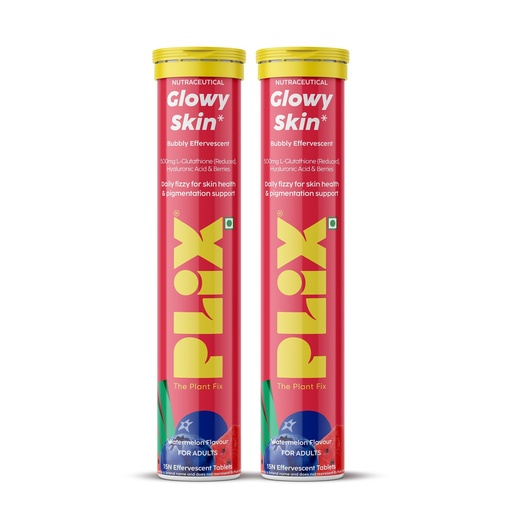 [BRSREYA2BEAQAHLH] PLIX - THE PLANT FIX Glutathione Effervescent Tablets for Clear, Glowing & Youthful Skin | 500mg Glutathione, Vit E & Hyaluronic Acid | No Maltodextrin, No Sugar | Pack of 180 (12 tabs) | Watermelon