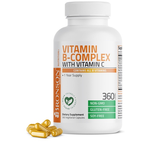 [BRSROBI7BUIGEHTD] Bronson Vitamin B Complex with Vitamin C - Immune Health, Energy Support & Nervous System Support - Non-GMO, 360 Vegetarian Capsules