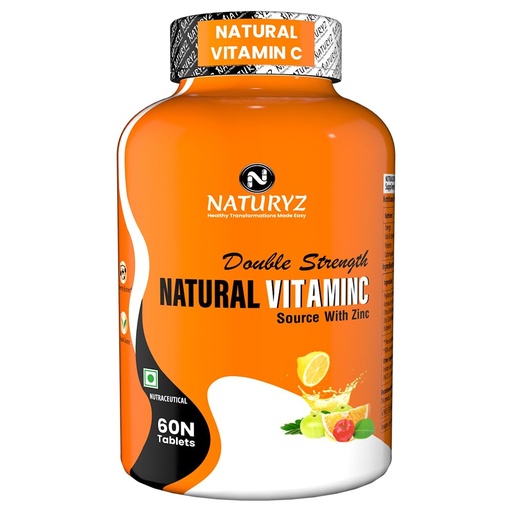 [BRSWYZI3BYIBQYLJ] Naturyz Double Strength Natural Vitamin C & Zinc Supplement 1250 mg with Amla, Acerola Cherry, Citrus Bioflavonoids for Immunity Support & Skincare (60 Vegetarian tablets)