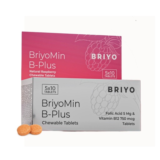 [BRSRABL5OB7RG3T3] Briyomin B Plus: Folic Acid & Vitamin B12 Tablets - Supports Red Blood Cells, DNA Synthesis, and Nervous System Health - Natural Raspberry Flavored B9 & B12 Chewable Tablets (Pack of 50)