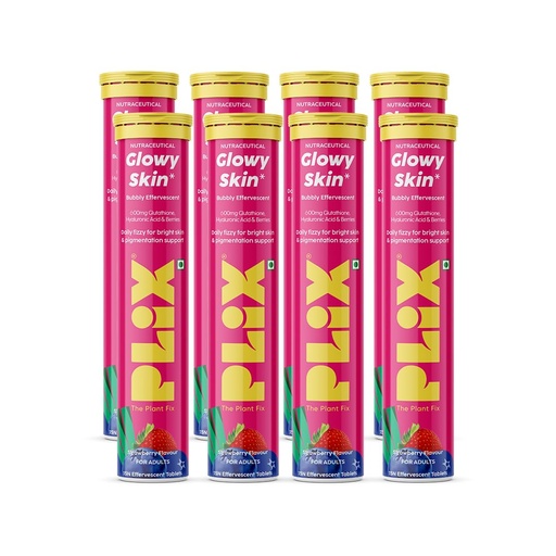 [BRSRYYATAQPBUYL4] The Plant Fix Plix Glutathione Effervescent Tablets for Clear, Glowing & Youthful Skin | 600mg Glutathione, Vit E & Hyaluronic Acid | No Maltodextrin, No Sugar | Strawberry (Pack of 8)