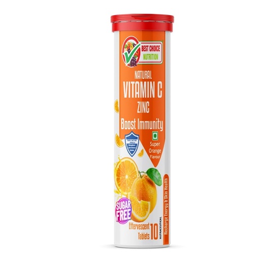 [BRSRGBQTCJ4AEG3F] Vitamin C Effervescent Tablets - Tangy Orange Flavour - Boost Immunity - Supports Energy - Antioxidant - Skin Care for Men and Women - 10 Tablets (Pack of 1)