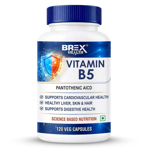 [BRSRYZQTBAIBADYY] Vitamin B5 5mg (Pantothenic Acid) Supplement | Digestive Health & Energy Metabolism | Hair, Skin & Nails | 120 Veg Capsules