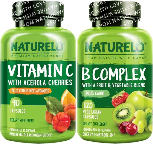 [BRSROEIYPJ6QOFLG] NATURELO Vitamin C Capsules, 90 Count Vitamin B Complex 120 Count