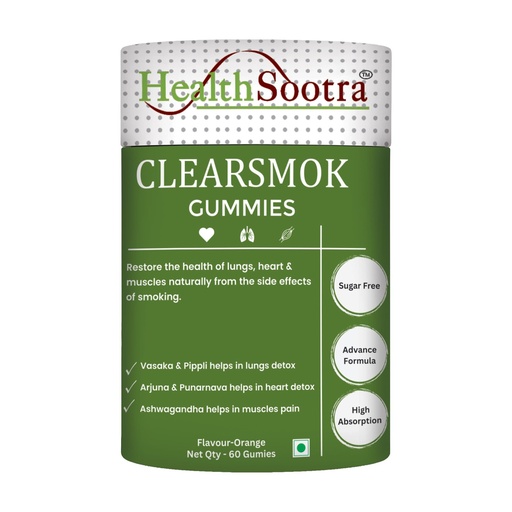 [BRSREAAPO4AWO3L4] Clearsmok Gummies - Unique Formulation Recover From Side Effects of Smokings on Heart , Lungs & Muscles| Sugar-Free Orange Flavor | Vasaka, Pippali, Arjuna, Punarnava, Ashwagandha | Advanced Formula | Natural Ingredients | 60 Gummies Pack | Complete Detox (Pack of 1)