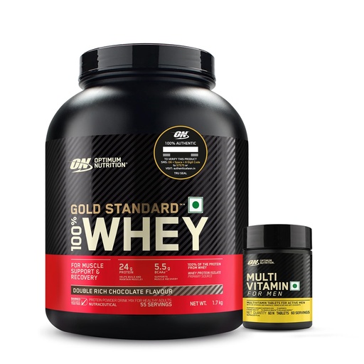 [BRSRAAQFOIFQAE3F] OPTIMUM NUTRITION (ON) Multivitamin for MEN 60 Tablets, 26 Vitamins & Minerals and ON Gold Standard 100% Whey-5 lbs (Double Rich Chocolate), 2 count, 30 servings