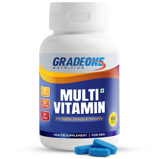 [BRSREFQCCANGYYLH] GradeOne Nutrition Multivitamin for Men | 13 Vitamins, 12 Botanicals & 11 Minerals | For Energy, Immunity & Overall Health | 60 Tablets | 100% Vegetarian